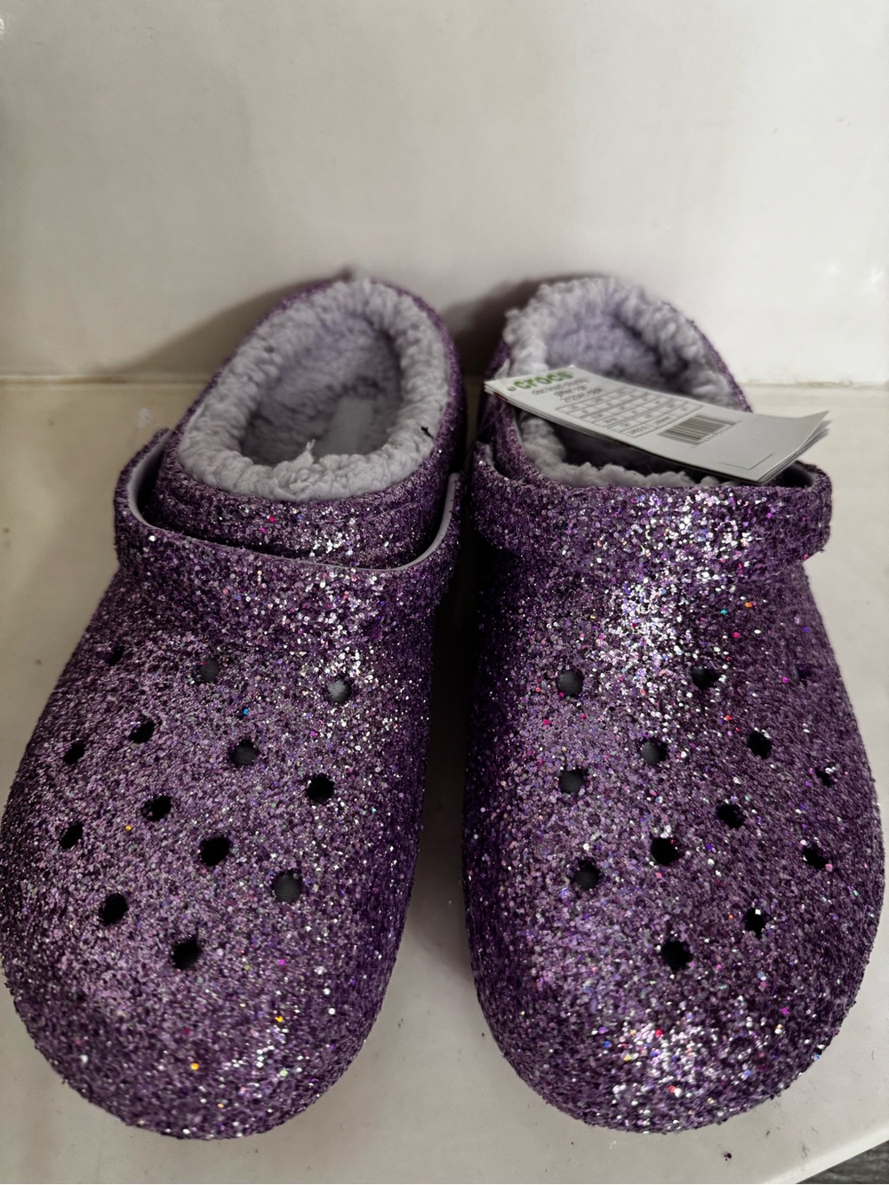 CROCS Kids Glitter Clog Slippers in Purple